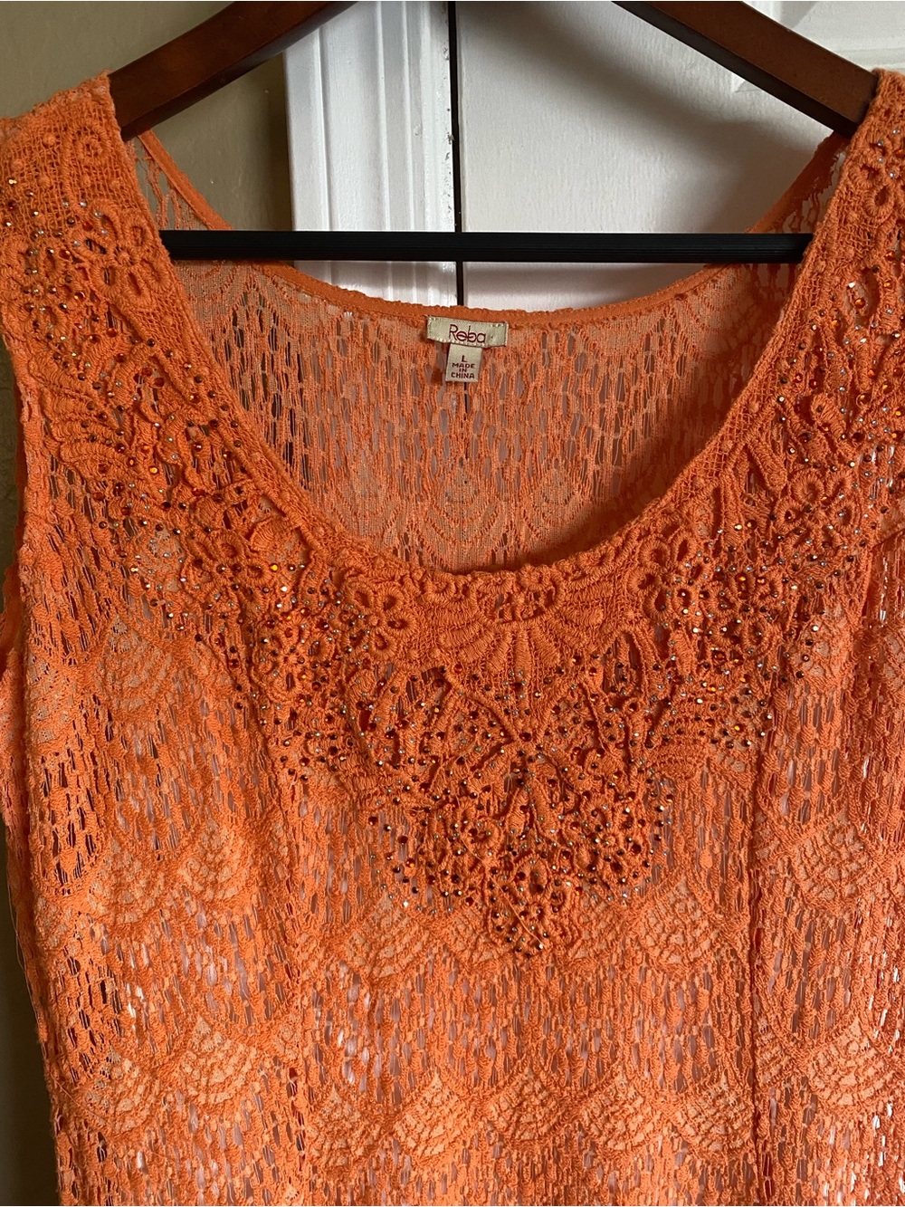 Reba Orange Lace Rhinestone Embellished Boho Maxi Dress L - Picture 4 of 7